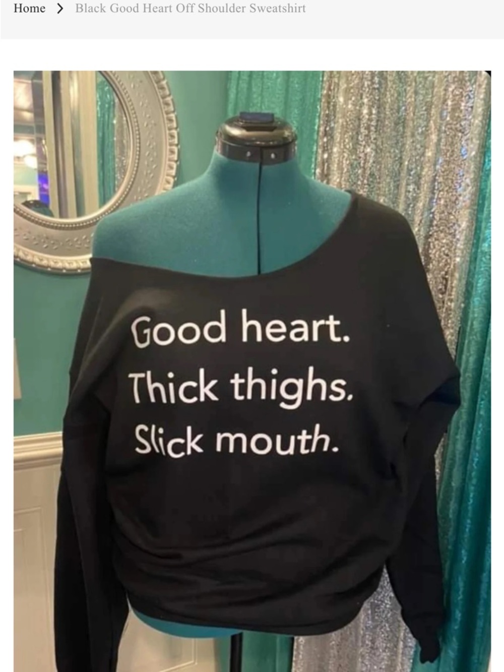 Off-Shoulder Black Sweatshirt by - Picture 2 of 7